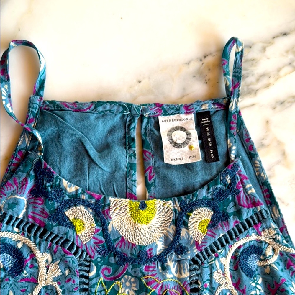 Anthropologie Boho Floral Embroidered Tank Top - Size 12 - Picture 13 of 16